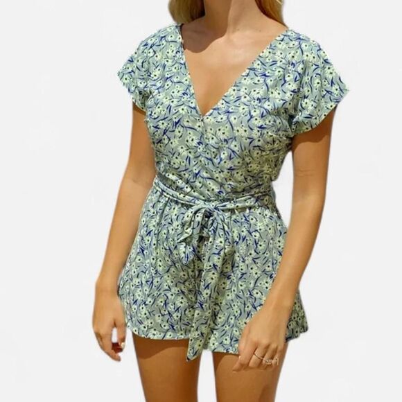 Urban Outfitters Billie Micro Floral Wrap Romper – Soft Grunge Mini, Size Small - Picture 2 of 6